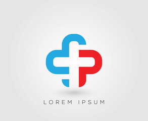P Letter cross plus medical logo design vector template