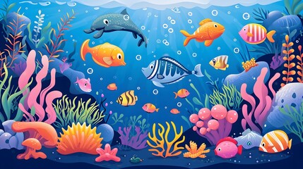Obraz na płótnie Canvas underwater clip art collection with marine life and ocean elements