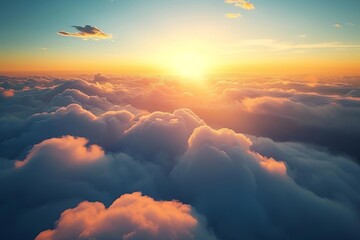 Breathtaking aerial view above clouds at sunset Concept of heavenly beauty and ethereal landscapes