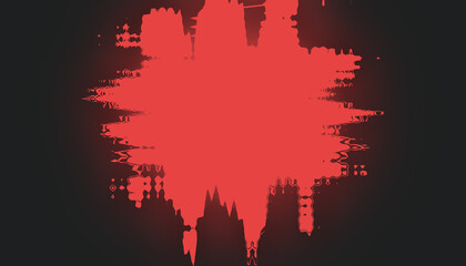 Abstract red ink splatter on a dark background, resembling an explosion or burst.