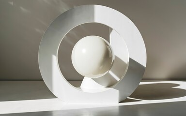 Minimalist background design with futuristic white sphere on light background