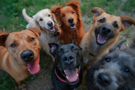Group of dogs taking a selfie Concept of humor and pet camaraderie
