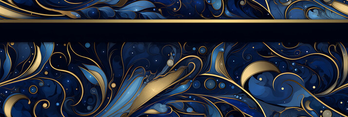 Abstract background art in rich dark blue, silver and gold color