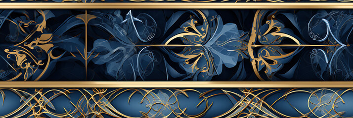 Abstract background art in rich dark blue, silver and gold color