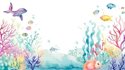 Papier Peint photo Lavable Vie marine  watercolor clip art,marine life and coral reefs