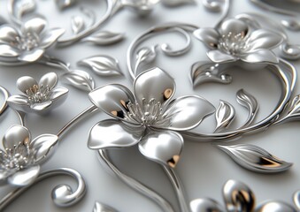 silver background with silver ornament and flowers