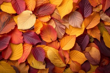 Obraz premium Autumn leaves forming a vibrant background Concept of fall season and natural beauty