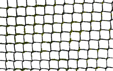 The texture of the metal mesh on a white background. Torn steel, metal mesh with holes