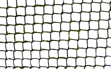 The texture of the metal mesh on a white background. Torn steel, metal mesh with holes