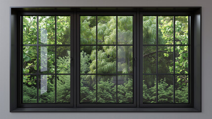 A brand-new window. modern black metallic frame with  beautiful view