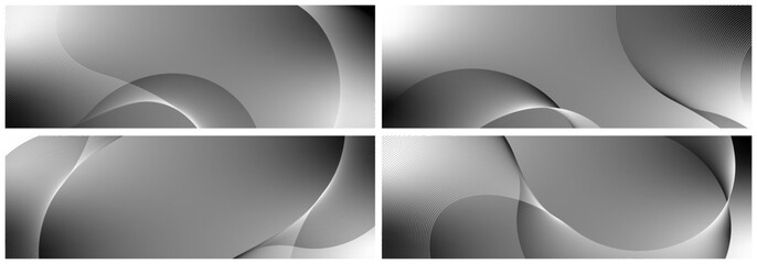 Abstract background vector set grey, dark with dynamic waves for business. Futuristic technology backdrop with network wavy lines. Premium template with stripes and gradient mesh for banner or poster