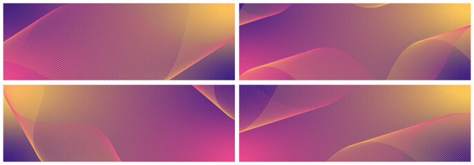 Abstract background vector set violet with dynamic waves for wedding design. Futuristic technology backdrop with network wavy lines. Premium template with stripes, gradient mesh for banner, poster