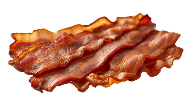 Isolated crispy slices of bacon.