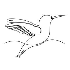 Continuous single line drawing of wild flying hummingbird line art Vector illustration
design.