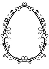 Flower Oval Frame,  Easter Border for coloring, children's activities, Easter Egg Frame Outline, Egg Template Easter Coloring page,