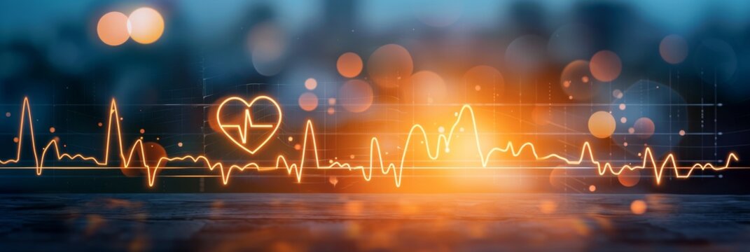 Heartbeat chart with heart symbol on magical defocused clinic background for text placement