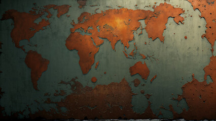 peeling rust in the shape of a world map