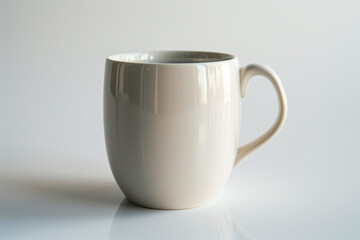 Mug white coffee  lies on a simple background.
