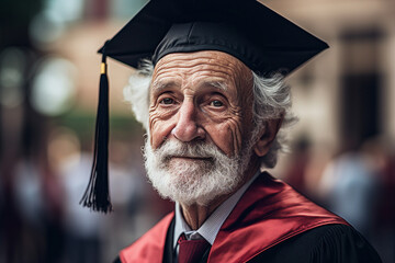 AI generative photo image of mature intelligent man graduation wearing tassel headwear hat