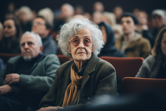 Photo Image Of Old Age Mature Woman Listening To Lecture Lesson Or Conference Made With Generative Ai