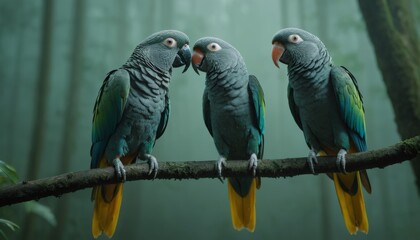 Obraz premium Parrots bird perched on a branch in forest. Generative AI