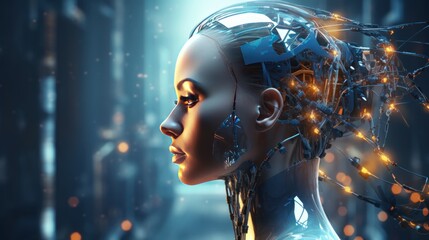 Neural network futuristic technology. Robotic artificial intelligence