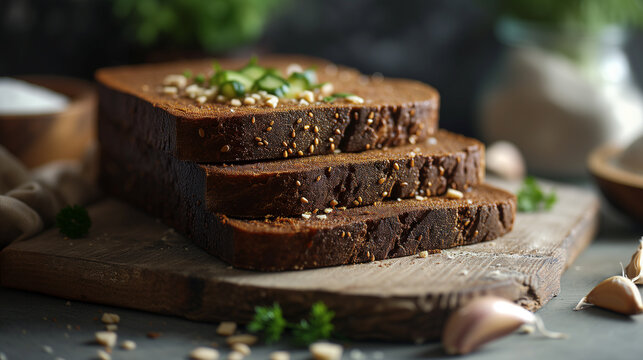 A couple of slices of traditional Danish rye bread.