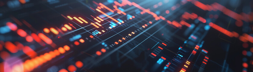 Dynamic digital tapestry of stock market charts, glowing with the pulse of finance and trade in a high-tech world. banner