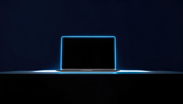 Laptop computer isolated on black background. Black display ready for mockup advertisement.