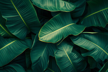 Green banana leaves wallpaper background - obrazy, fototapety, plakaty