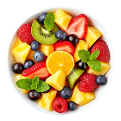Obraz premium Bowl of healthy fresh fruit salad, top view.