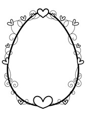 Hearts Surrounded by the  Oval Frame,  Easter Border for coloring, children's activities, Easter Egg Frame Outline, Egg Template Easter Coloring page,