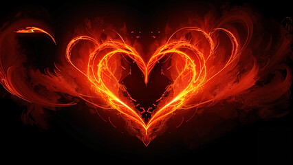 A heart of fiery lines on a black background