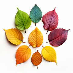 Fototapeta premium Colorful of leaves and autumn leaves isolated on white
