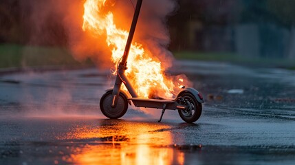 Electric scooter battery burning - obrazy, fototapety, plakaty