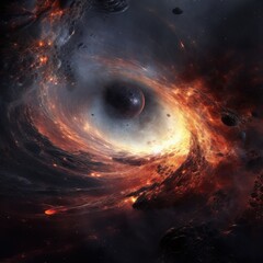 Obraz premium Black hole with dark glowing dust ring in space absorbs energy of other planets around it in area, concept of fantasy thinking, knowledge, imagination, space. Generative Ai