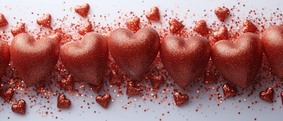 red glitter hearts as a frame - obrazy, fototapety, plakaty