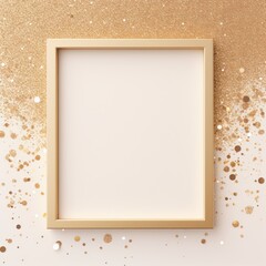 beige golden blank frame background with confetti glitter and sparkles
