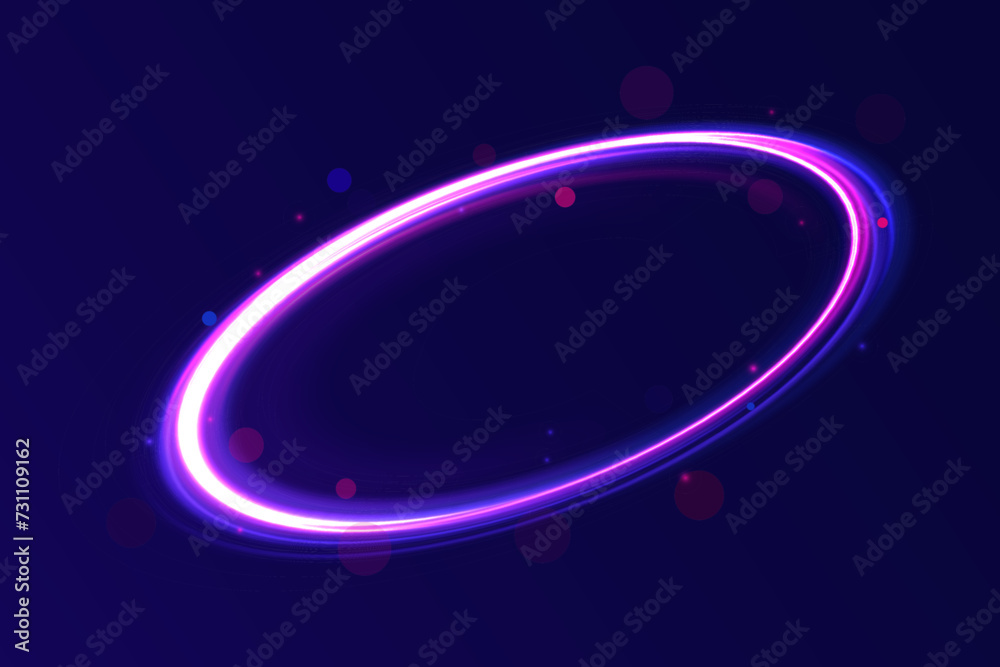 Poster Curve blue line light effect neon swirl. Abstract ring background with glowing swirling background. Energy flow tunnel. Blue portal, platform. Magic circle vector.