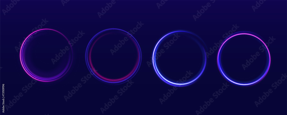 Poster colored neon ovals or circles for swirl shiny rings light effect. glow luminous glitter shimmer trai