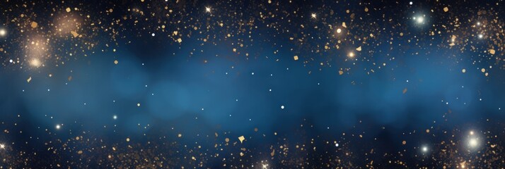 Fototapeta na wymiar blue golden blank frame background with confetti glitter and sparkles