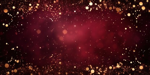 burgundy red golden blank frame background with confetti glitter and sparkles