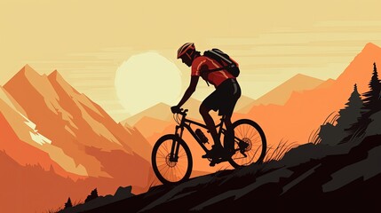 Obraz premium Mountain biker riding in mountain landscape