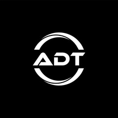 ADT letter logo design with black background in illustrator, cube logo, vector logo, modern alphabet font overlap style. calligraphy designs for logo, Poster, Invitation, etc.