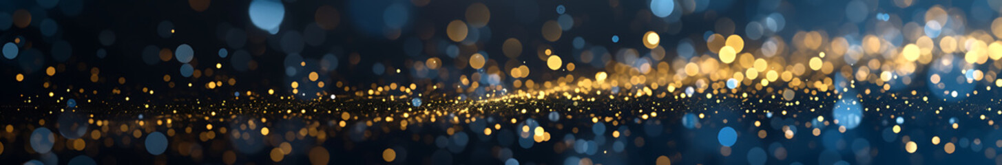 Fototapeta na wymiar abstract background with Dark rich blue and gold particle. Christmas Golden light shine particles bokeh. Gold foil texture. Holiday concept.