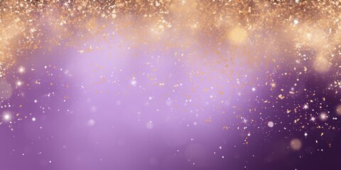 Fototapeta na wymiar lilac golden blank frame background with confetti glitter and sparkles