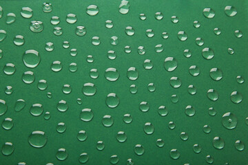 Water drops on green background. Space for text
