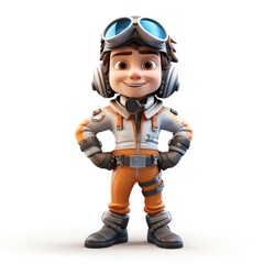 3D Cartoon Aviator Male Against a White Background