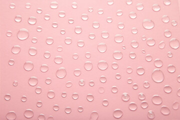 Water drops on pink background. Space for text
