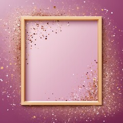 mauve lilac golden blank frame background with confetti glitter and sparkles